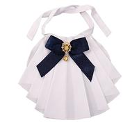 BLESSUME Victorien Mousseline de Soie Jabot Cou Un Pièce (Blanc & Foncé Bleu)