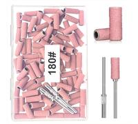 BLESWIN 100pcs Small Sanding Bands with Upgraded 3mm Mandrel Bit, Professional Nail Sanding Belt for Manicure and Pedicure,Bandes de polissage pour petits ongles #180 Rose