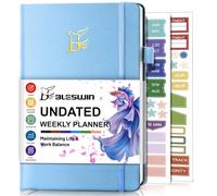 BLESWIN Agenda hebdomadaire non daté, format A5 (14 x 21,6 cm), planificateur de productivité avec liste des choses à faire et suivi des habitudes, bleu, pour homme et femme