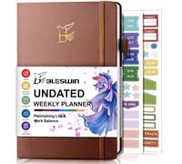 BLESWIN Agenda Journalier Non Daté A5 (14,5 x 21,5cm), Journal D'objectifs, Semainier et Mensuel, Professionnel pour la Gestion de la Vie, Marron