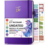 BLESWIN Agenda Semainier Non Daté - A5 Agenda Organiseur & Journal de Suivi des Objectifs, 14,5 x 21,5cm Agenda Journalier, Parfait pour Planifier, Agendas et Organiseurs en Cuir Violet