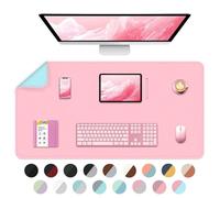 Bleswin tapis de souris multifonctionnel double face, étendu en cuir synthétique imperméable 90 x 40 cm, protecteur de bureau pour bureau à domicile (rose + bleu)