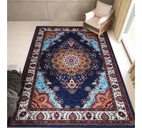 （Bleu，183*274cm）Tapis Vintage Design Moquette imitation cachemire Tapis à poils courts Antifouling Antidérapant Lavable Doux pour salon chambre salle à manger