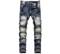 Bleu,27,Jean en Denim pour Hommes à Plusieurs Poches, Pantalon Cargo décontracté à Coupe Slim, Jogger Quotidien, Pantalon Vintage en Denim