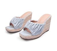 Bleu,43 EU,Sandales compensées à Plateforme à Bout Ouvert pour Femmes, Espadrilles à Enfiler, Sandales à Talons compensés, Mules habillées d'été, Chaussures