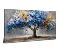 Bleu Arbre De Vie Toile Art Abstrait Paysage Peinture sur Mural Pour Salon Chambre Murale DéCoration Botanique Arbres Muraux Peinture Murale DéCoration Murale Art - Fleurs Oiseaux Art Mural - 50x100cm