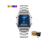 (Bleu avec boîte) SKMEI Hommes Mode Casual Quartz Montres-bracelets Numérique Double Fuseau Horaire