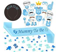 Bleu Baby Shower Décoration, Decoration Bapteme Garcon, Its a Boy Confettis, Mom To Be Couronne, Mummy To Be Echarpe, 25 Accessoires Photobooth pour Garçon