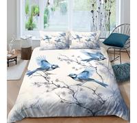 Bleu birds in Ensemble De Literie Ultra Douce Microfibre Hypoallergique 3 Pièces Watercolor nature scène Linge de Lit avec 2 x Taies d'oreiller Confortable for Chambre de adolescents King（220x240cm）