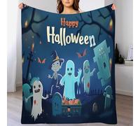 Bleu Blanc Fantôme De La Pierre Tombale Couverture Effrayante en Flanelle Douce Personnages De Dessins Animés pour Halloween,Saint-Valentin,Lit,Canapé,Salon,Chambre À Coucher,100X130Cm