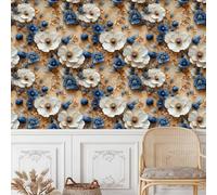 Bleu Blanc Fleurs Papier Peint Autocollant 0.4X10 M Plante Vignes Meuble Film Décoratif Imperméable Mat Stickers Collant Rouleau Facile à Nettoyer et Amovible pour Surface Mural Porte Armoire Cuisine
