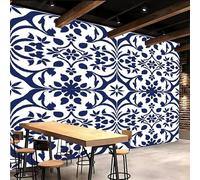 Bleu Blanc Fleurs Texture Papier Peint Photo, Style Chinois Mat image Muraux Poster, épaissi Photo Murale pour Chambre Salon Chambre d'enfants Mur de fond TV Dortoir Décoration Murale 400 x 280 CM