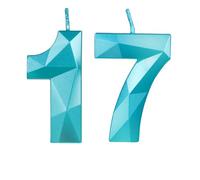 Bleu Bougies d'anniversaire en forme de chiffre 17, bougies Bleu décoration de gâteau 3D, décoration de gâteau pour fête d'anniversaire, mariage,bougie d'anniversaire pour gâteau