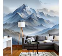 Bleu Brumeux Papier Peint Intissé Paysage Montagne Nordique À L'Aquarelle Panoramique Fresque Murale, Pour Salon & Chambre Fond Tv Décoration - (Facile À Poser) Naturalisme 250 X 175 Cm