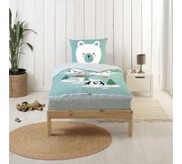 Bleu Câlin Caradou® Igloo Parure de Lit Enfant en Coton 4 pièces: Couchage Tout-en-Un avec Couette - 90x190cm