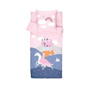 Bleu Calin Caradou® Licorne Parure de Lit Enfant en Coton 4 pièces: Couchage Tout-en-Un avec Couette - 90x190cm