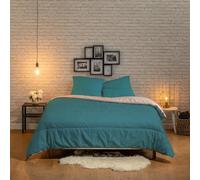 Bleu Calin Couette Chaude Bicolore Réversible 220x240 cm pour Lit 2 Personnes, Microfibre Ultra Douce, Fabriquée en France, Oeko-Tex, Bleu Canard Agate/Beige Tapioca