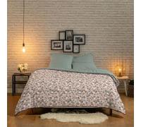Bleu Calin Couette Chaude Imprimée Florale Réversible 220x240 cm pour Lit 2 Personnes, 100% Microfibre, Fabriquée en France, Certifiée Oeko-Tex, Beige Poudré/Vert Sauge - ATANIA