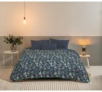Bleu Calin Couette Chaude Imprimée Végétale Réversible 220x240 cm pour Lit 2 Personnes, 100% Microfibre, Fabriquée en France, Certifiée Oeko-Tex, Bleu Marine/Bleu Acier - Kaili