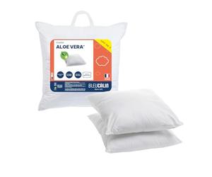 Bleu Calin Lot de 2 Oreillers Moelleux Traitement Aloe Vera, Enveloppe Microfibre 60x60 cm