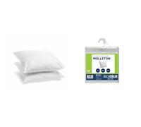 Bleu Câlin Lot de 2 Oreillers Volume Enveloppe 100% Coton + 2 Protège-Oreillers 100% Molleton Coton Polyester - 60x60 cm