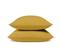 Bleu Calin Lot de 2 Taies d'oreiller Unies 100% Percale de Coton 80 Fils/m² - 65x65cm - Moutarde