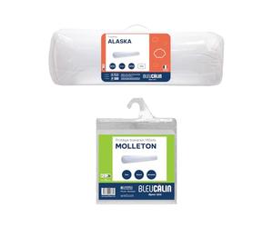 Bleu Câlin Lot Traversin Gonflant Confort Alaska 140cm, Enveloppe 100% Coton + Protège traversin polochon Molleton 70% Coton 30% Polyester
