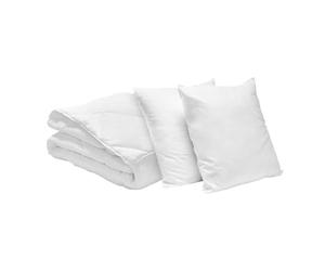 Bleu Calin Pack Couette Chaude 2 Personnes 220x240 cm + 2 Oreillers Moelleux 60x60 cm, Lavables à 95°, Microfibre, Blanc