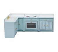 Bleu Ciel 4 pièces 1:12 Maison de poupée Ensemble de Cuisine poêle en Bois évier Armoire modèle Fournitures