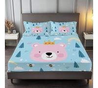 Bleu Ciel Drap Housse 200 x 200 cm Microfibre Brossée, Panda Arc Ciel De Dessin Animé avec Rebord Élastique Protège Matelas Amovible, Literie de Chambre, adapté aux Matelas 200x200 cm