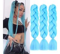 Bleu Ciel Meches Pour Tresses Africaine 3 Paquets 24 Pouces Braid Pré éTiré Braids Meches Pre Tiré Long Knotless Yaki Nattes Extensions Rajout Cheveux Tresses