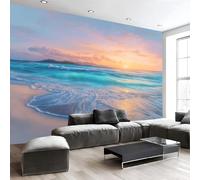 Bleu Ciel Papier Peint Intissé Coucher Soleil Sur La Plage Panoramique Fresque Murale, Pour Salon & Chambre Fond Tv Décoration - (Facile À Poser) Belle Et Romantique 396 X 280 Cm