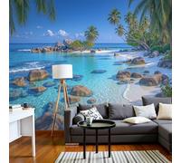 Bleu Ciel Papier Peint Intissé Îles Tropicales Des Maldives Panoramique Fresque Murale, Pour Salon & Chambre Fond Tv Décoration - (Facile À Poser) Magnifique Paysage Plage 396 X 280 Cm