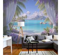 Bleu Ciel Papier Peint Intissé Paysages Plage Tropicale Panoramique Fresque Murale, Pour Salon & Chambre Fond Tv Décoration - (Facile À Poser) Style Tropical Naturel 396 X 280 Cm