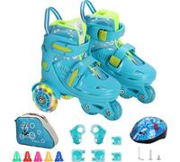 (bleu clair, M (30-33)) Patins à roulettes pour enfants avec roues LED éclairées pour enfants, patins à roulettes, chaussures pour Inclus un set de 6 protections pour 5-8 ans