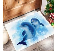 Bleu Clair Paillasson pour Extérieur et Intérieur - Dauphin Souriant Welcome Tapis - 45 x 75 cm Tapis de Propreté Antidérapant pour Porte de Maison et Patio