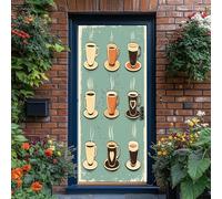 Bleu Clair Sticker Porte effet 3D, Tasse Thé Dessin Animé Motif Cuiseur Vapeur Auto Adhésif Amovible Imperméable PVC Autocollants De Porte Muraux - Décoration pour Salon Salle de Bain, 90 x 200 cm