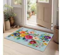 Bleu Clair Tapis Lavable, Fantastique Mignon Fleurs Réducteur de Bruit Facile à Nettoyer Paillasson - Antidérapant Imprimé Tapis 160 x 230 cm pour Salon Chambre Bureau