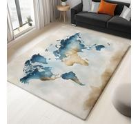 Bleu Clair Tapis Lavable, Réducteur de Bruit Facile à Nettoyer Paillasson, Rétro Carte du Monde Élégant antidérapant imprimé Tapis pour Salon, Chambre, Bureau 120 x 170 cm