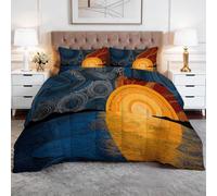 Bleu Couette 4 Saisons 140 x 200 cm Parure Tout-en-un avec 2 Taies d’Oreiller - Couette Intégrée en Microfibre Respirante - Impression 3D & Matelassage Losanges - Abstrait Coucher Soleil Tourbillon