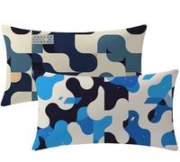 bleu Coussin Canape 70x40cm Housses de Coussin géométrie Velours Housse Oreiller Lot de 2 Rectangle Taie Oreiller avec Fermeture Éclair Cachée Désign pour Chambre Maison Halloween Decoration W1-865