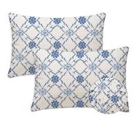 Bleu Coussin Exterieur Impermeable 30x50 cm Géométrie Housse Coussin Rectangulaire Lot de 2 Impermeable Lin Taie d'oreiller avec Fermeture Éclair Cachée pour Été Fall Salon de Jardin Decoration S-992