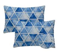 Bleu Coussin Exterieur Impermeable 40x60 cm Géométrie Housse Coussin Rectangulaire Lot de 2 Impermeable Lin Taie D'oreiller avec Fermeture Éclair Cachée pour Été Fall Salon de Jardin Decoration S-1008