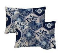 Bleu Coussin Exterieur Impermeable 40x80 Géométrie Housse Coussin Rectangulaire Lot de 2 Impermeable Doux Taie d'oreiller avec Fermeture Éclair Cachée pour Été Fall Salon de Jardin Decoration S-1004
