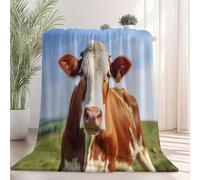 Bleu Couverture Chaude et épaisse en Flanelle Extérieur Prairies Vaches - 80 x 150 cm Plaid réversible en Polaire Douce et Moelleuse idéal pour Le lit ou Le canapé utilisable en Toutes Saisons