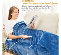 Bleu Couverture chauffante 180x130cm, 10 niveaux de chaleur (25 °C à 53 °C) Arrêt automatique Lavable en machine , Lavable en machine Couverture chauffante