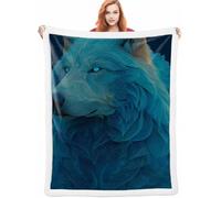 Bleu Couverture Hiver 100x130cm Couverture Lestée Loup, Couverture Chaude et Confortable, Super Douce et Moelleuse, Fleece Blanket Lavable à la Machine Facile à Manipuler pour Chambre à Coucher A-3909