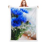 Bleu Couverture Hiver 130x150cm Couverture Lestée Fleur, Couverture Chaude et Confortable, Super Douce et Moelleuse, Fleece Blanket Lavable à la Machine Facile à Manipuler, Chambre à CoucherA-3004
