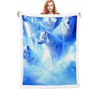 Bleu Couverture Lestée 130x150cm, Loup Chaise Blankets, Douce Chaude Hiver Couvertures de Canapé et Grand Plaids Chaude et Douillet, Fleece Blanket pour Chambre à Coucher, Salon, Bureau, Cadeau A-3069