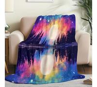 Bleu Couverture Polaire 130 x 150 cm - Flanelle Douce Super Chaude et Confortable, Motif Fantaisie Aquarelle Ciel Nocturne Idéale pour Canapé Lit et Salon